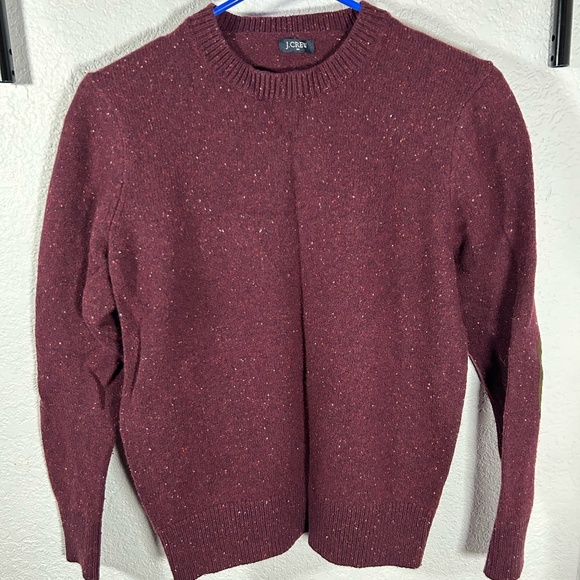 Men's maroon J Crew crewneck sweater with elbow patches